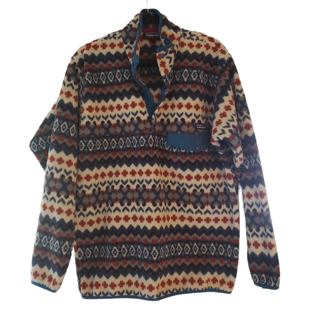 Patagonia Synchilla Snap-T Pullover Mens Medium Cliff Underwater Blue Fair Isle